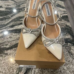 Steve Madden White Heels with Silver Accents